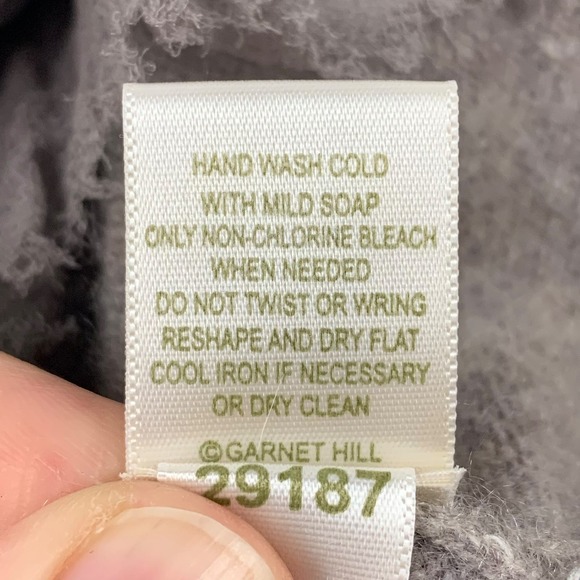 Garnet Hill Gray Beige Greige Cashmere Lace Ruffle Hem Long Sleeve Sweater - Picture 8 of 8